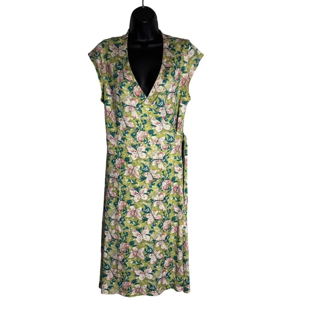 Floral Wrap V-Neck Midi Dress With Cap Sleeves & Adjustable Waist Tie - Picture 1 of 7